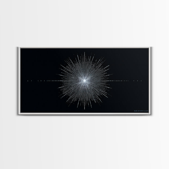 Blue Black Digital Starburst Op Art Wall Art, Modern Abstract Art, Geometric Poster, Home Decor, Minimalist Framed Canvas Print