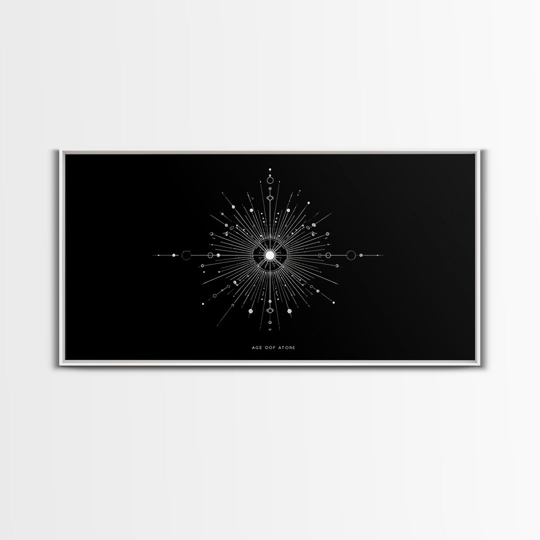 White Atomic Starburst Wall Art, Midcentury Modern Art, Black Retro Art Print, Geometric Wall Decor, Space Abstract Poster
