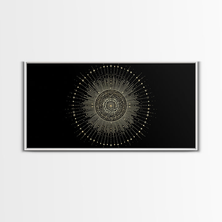 Gold Radiant Sunburst Wall Art, Midcentury Modern Art, Black Gold Frame Decor, Celestial Geometric Print, Retro Home Decor