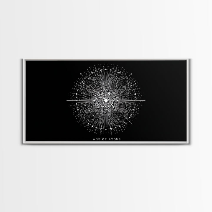 Age Of Atoms Starburst Wall Art, Midcentury Modern Art, Black White Space Poster, Atomic Retro Print, Science Wall Decor