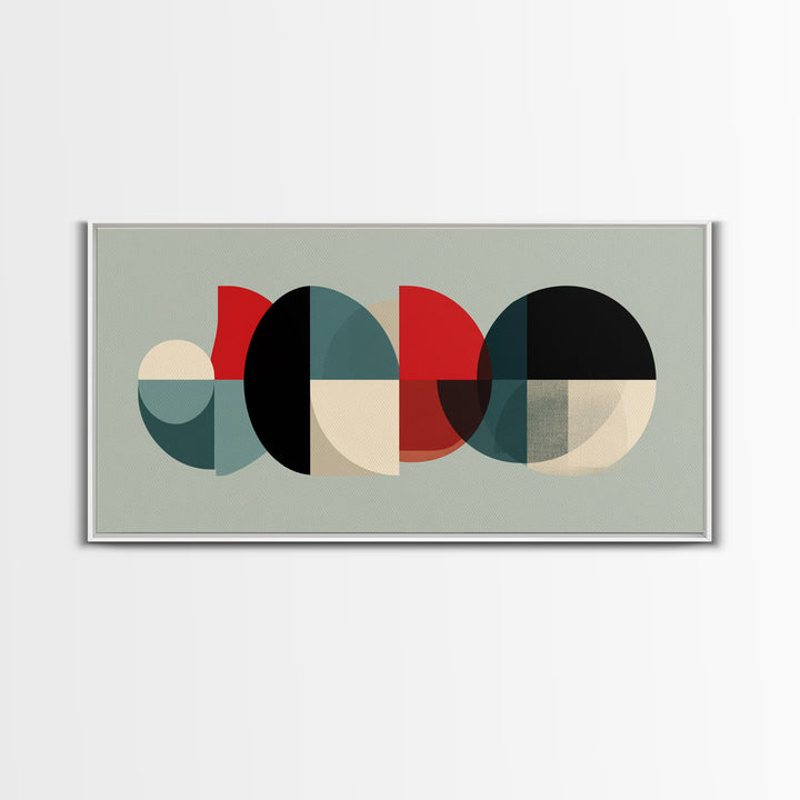 Teal Red Semicircle Canvas Print, Midcentury Modern Art, Colorblock Geometric Poster, Abstract Wall Decor, Retro MCM Art