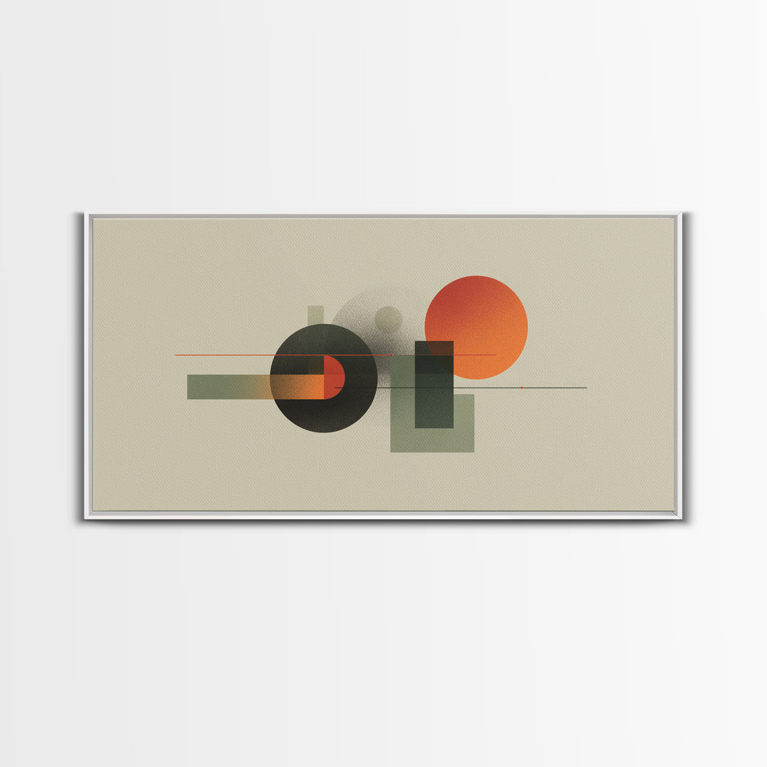 Olive Orange Geometric Circle And Rectangle Wall Art, Midcentury Modern Abstract Print, MCM Decor, Office Living Room Artwork