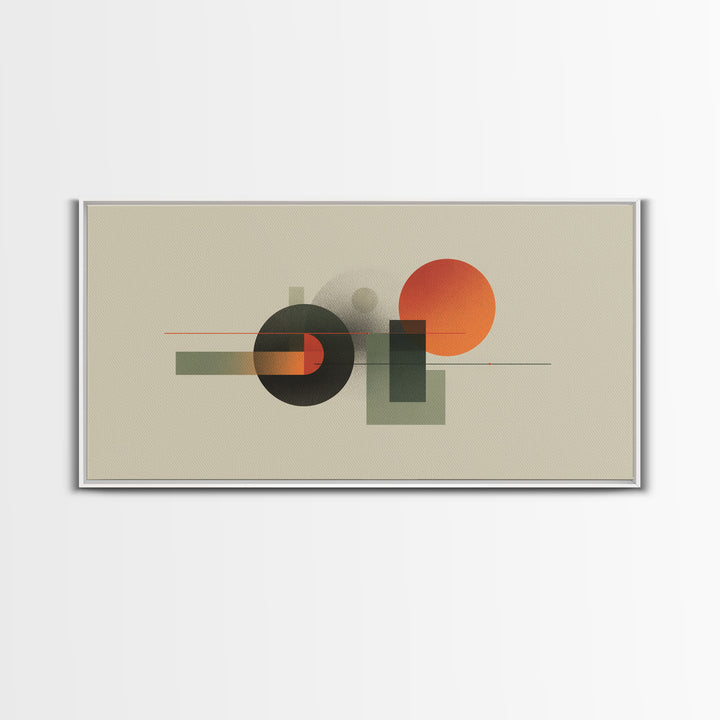 Olive Orange Geometric Circle And Rectangle Wall Art, Midcentury Modern Abstract Print, MCM Decor, Office Living Room Artwork