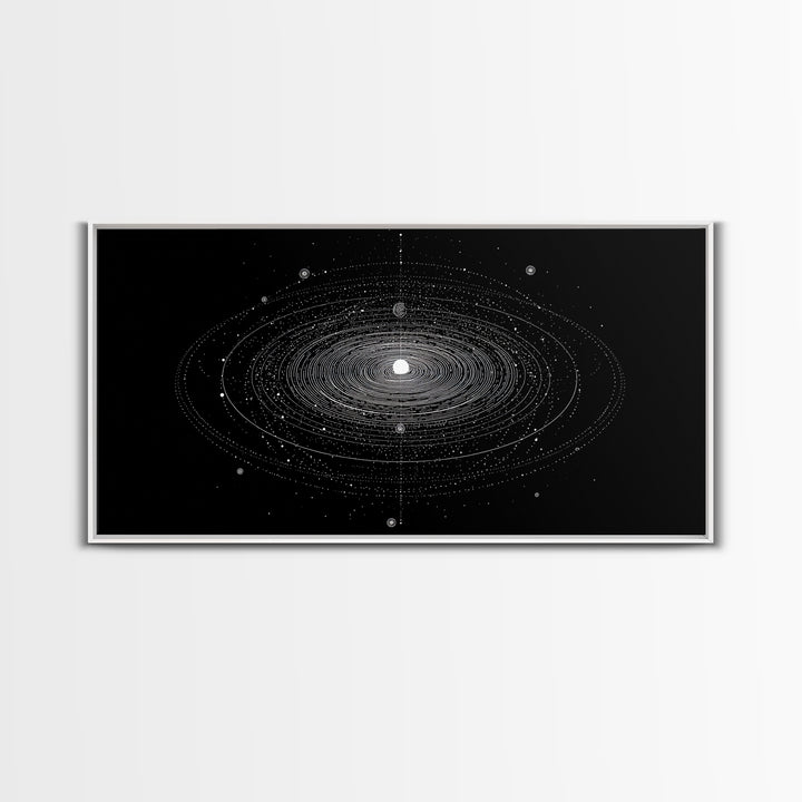 Black White Planetary Orbit Rings Canvas Print, Space Abstract Art, Minimal Modern Wall Decor, Sci Fi Office Poster Print