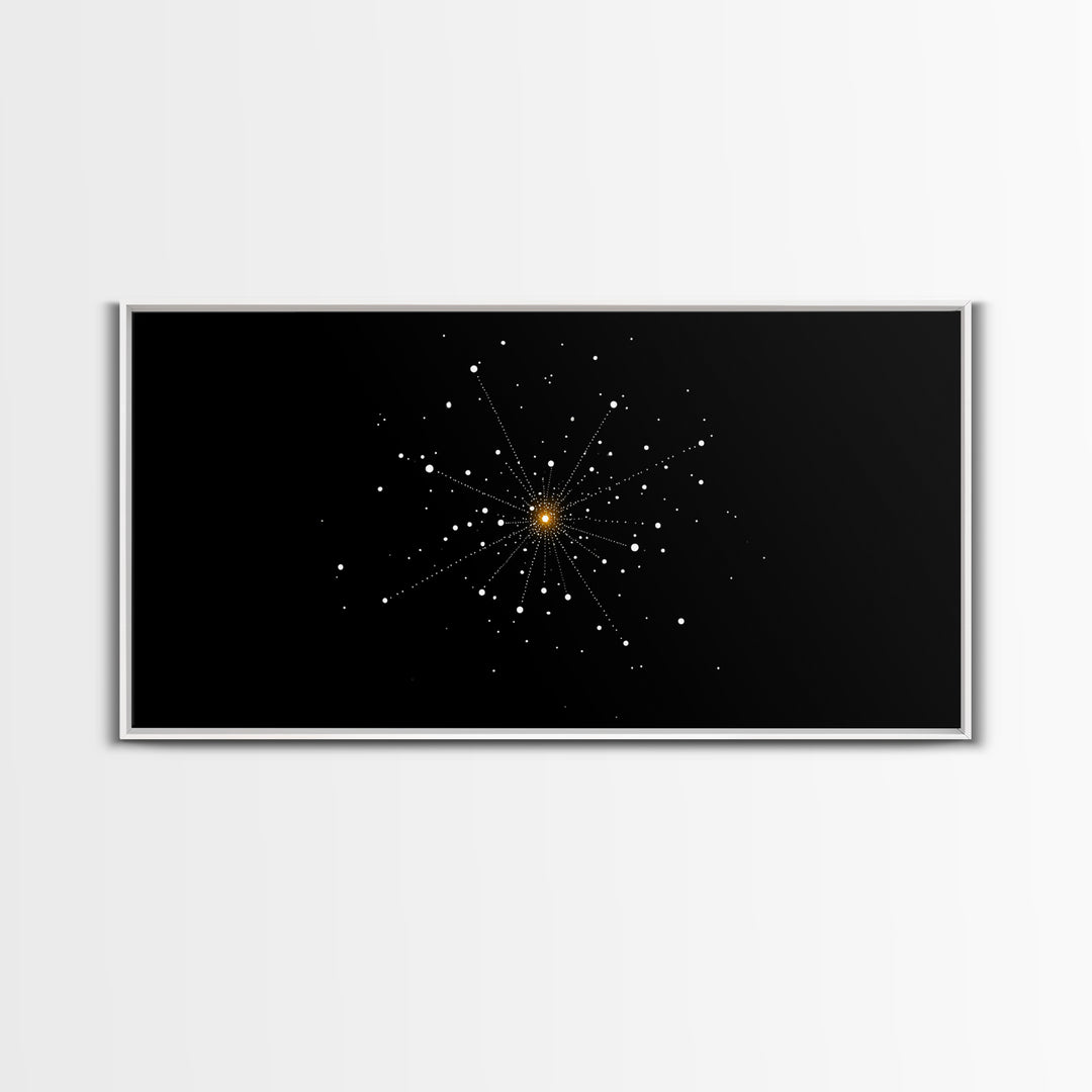 Gold Starburst Constellation On Black Canvas Print, Atomic Space Abstract Art, Midcentury Modern Decor, Office Wall Poster