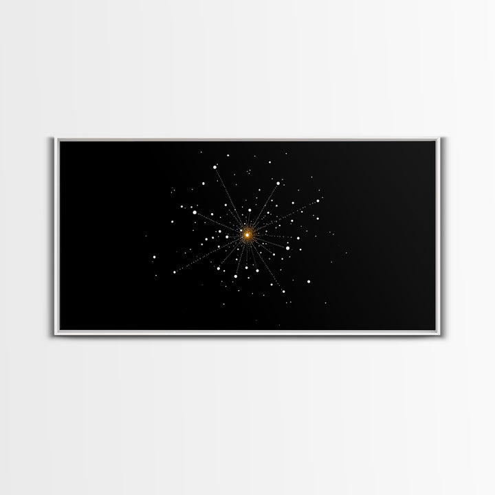 Gold Starburst Constellation On Black Canvas Print, Atomic Space Abstract Art, Midcentury Modern Decor, Office Wall Poster
