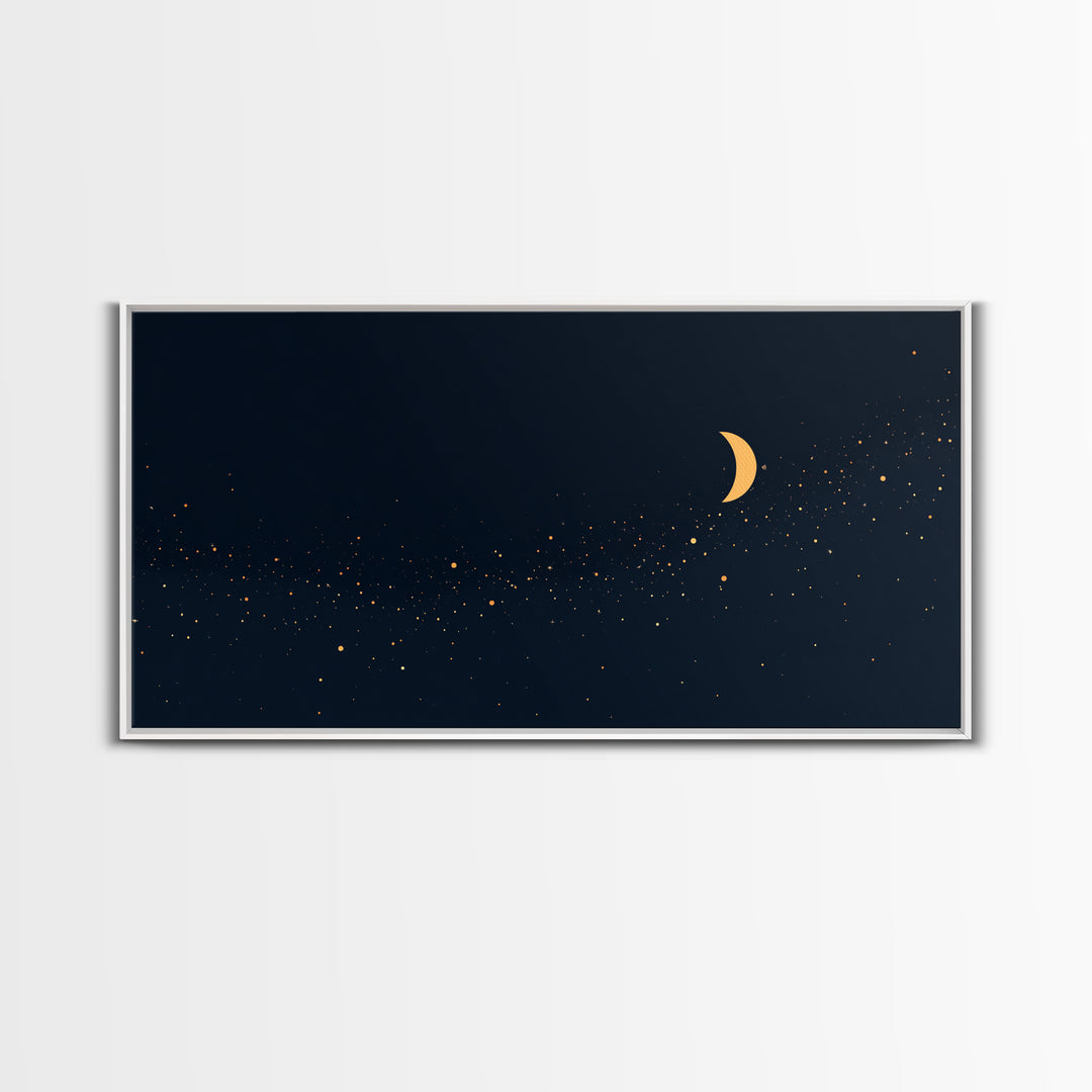 Golden Crescent Moon And Stars Wall Art, Mystical Dark Navy Celestial Print, Boho Night Sky Decor For Bedroom, Nursery, Gallery