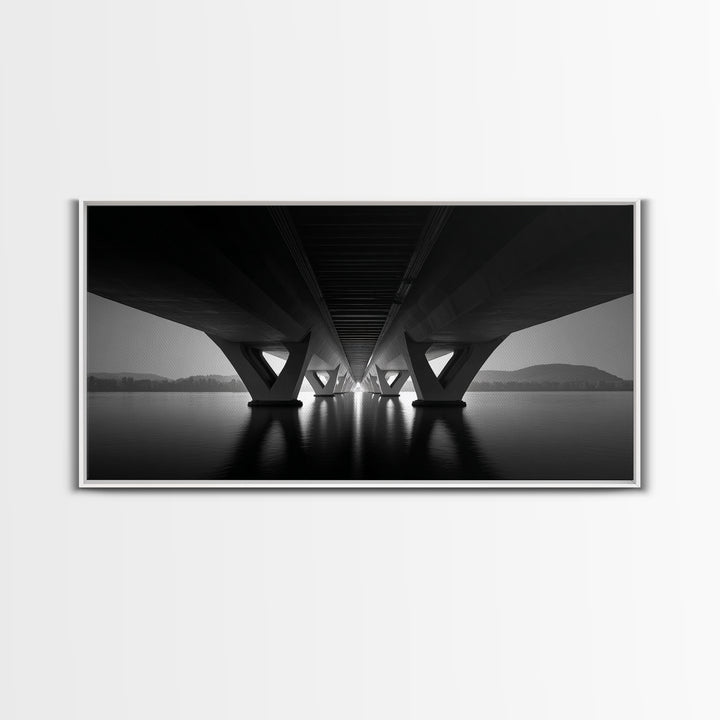 Moody Bridge Underpass Wall Art, Black And White Architectural Photography Print, Geometric Lines, Masculine Office Decor