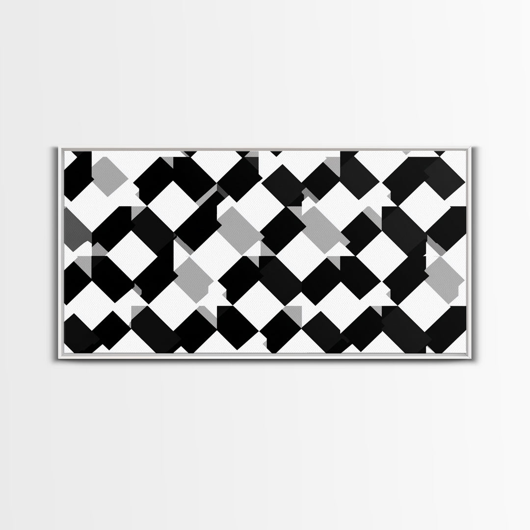 Black White Gray Geometric Diamond Pattern Wall Art, Mid Century Modern Abstract Print, Minimalist MCM Wall Decor For Office