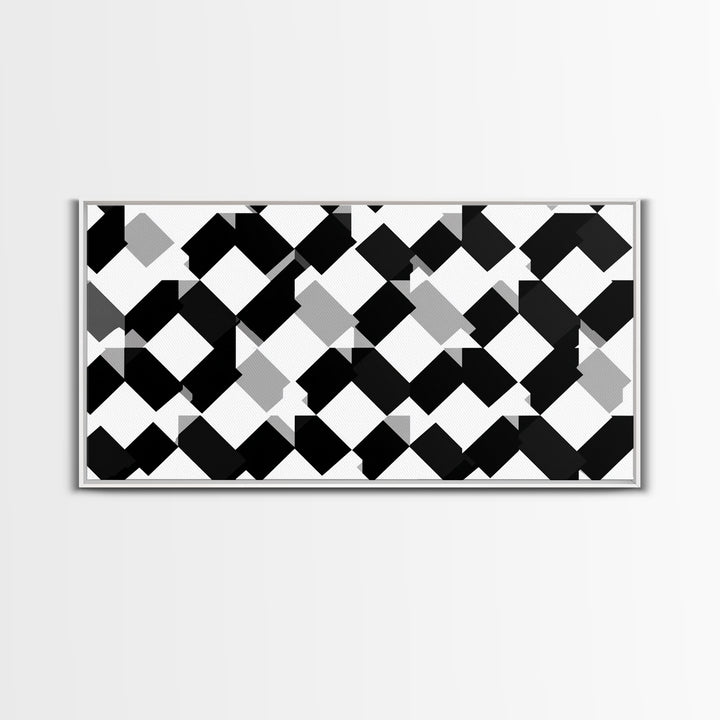 Black White Gray Geometric Diamond Pattern Wall Art, Mid Century Modern Abstract Print, Minimalist MCM Wall Decor For Office