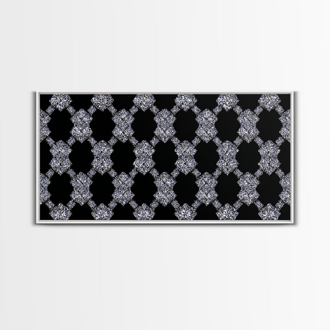 Silver Black Sparkle Diamond Lattice Wall Art, Glam Geometric Abstract Print, Modern Wall Decor For Bedroom Office Gallery