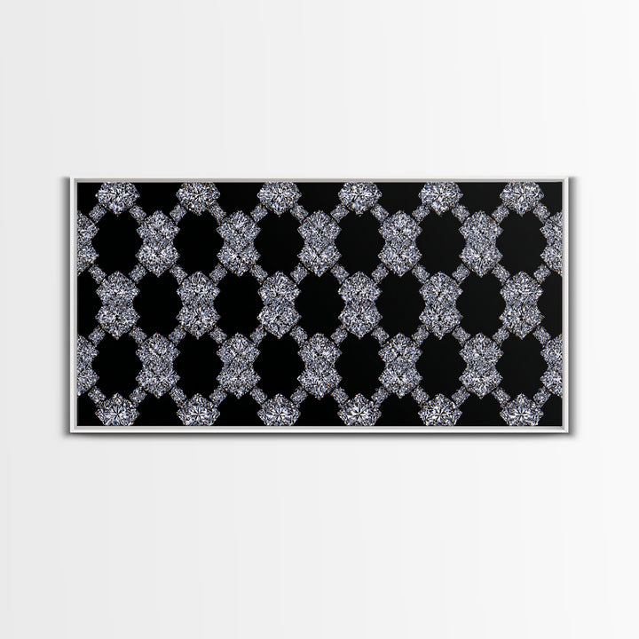 Silver Black Sparkle Diamond Lattice Wall Art, Glam Geometric Abstract Print, Modern Wall Decor For Bedroom Office Gallery