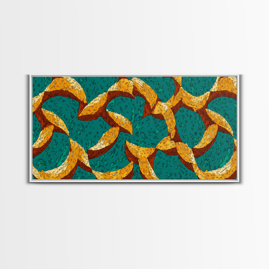 Teal And Mustard Boomerang Atomic Pattern Wall Art, Midcentury Modern Retro Print, Funky Geometric Decor For Home Office