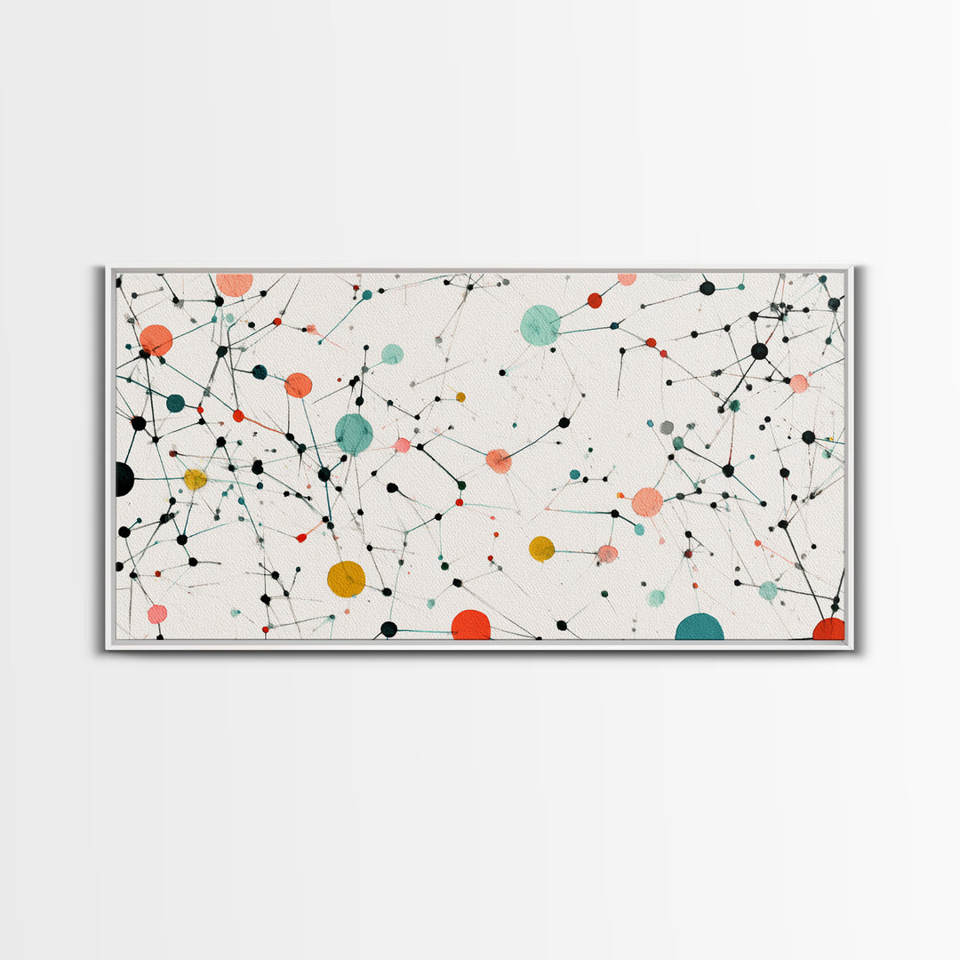 Teal Orange Molecular Network Abstract Wall Art, Midcentury Modern Art Print, Geometric Office Decor, Minimalist Home Decor