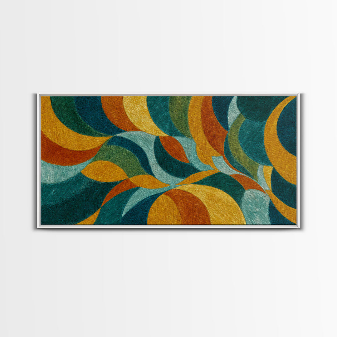 Teal Gold Orange Flowing Abstract Wall Art, Midcentury Modern Canvas Print, Retro Geometric Living Room Statement Decor Art