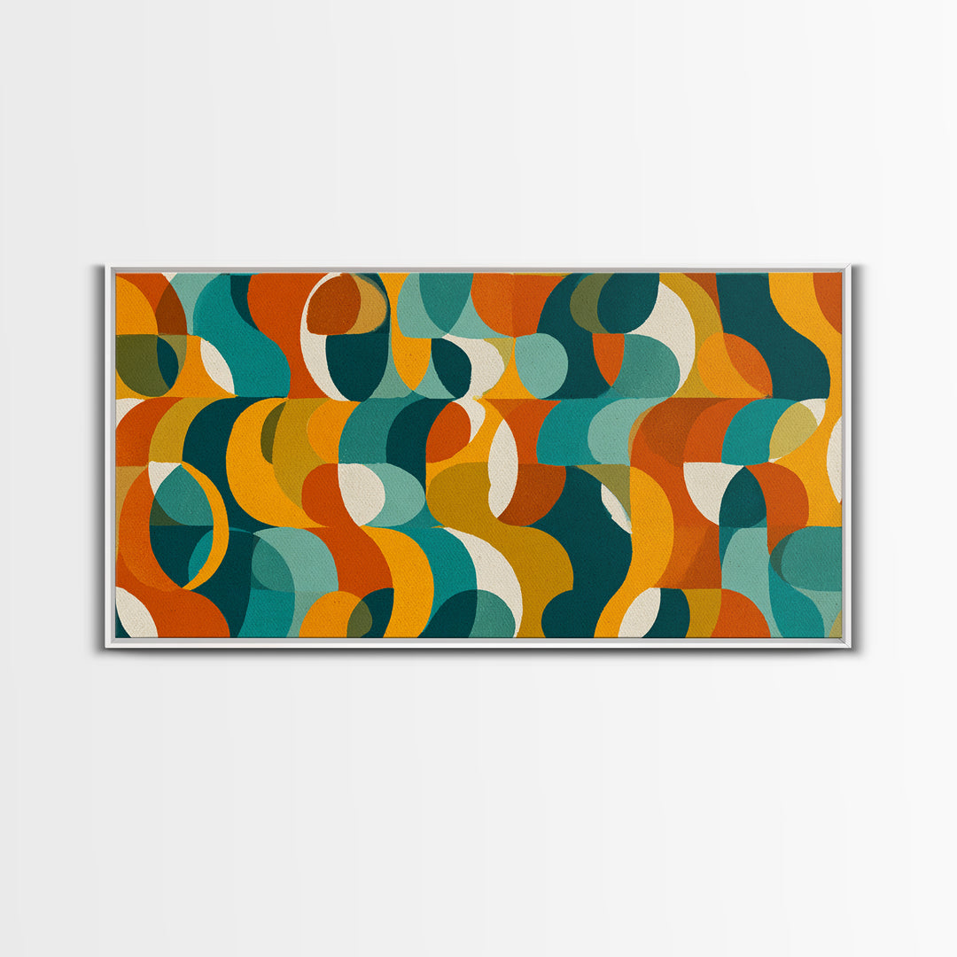 Teal Orange Mustard Geometric Pattern Canvas Print, Midcentury Modern Wall Art, Retro Bauhaus Living Room Decor, Bold MCM Home Decor Art