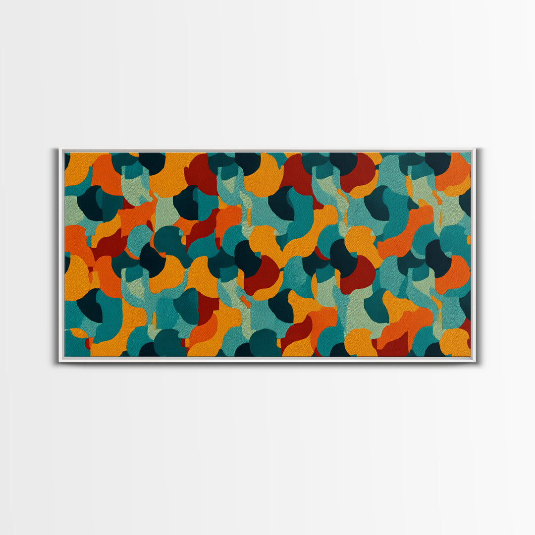 Teal Orange Gold Organic Abstract Wall Art, Midcentury Modern Canvas Print, Funky Retro Pattern Living Room Statement Decor