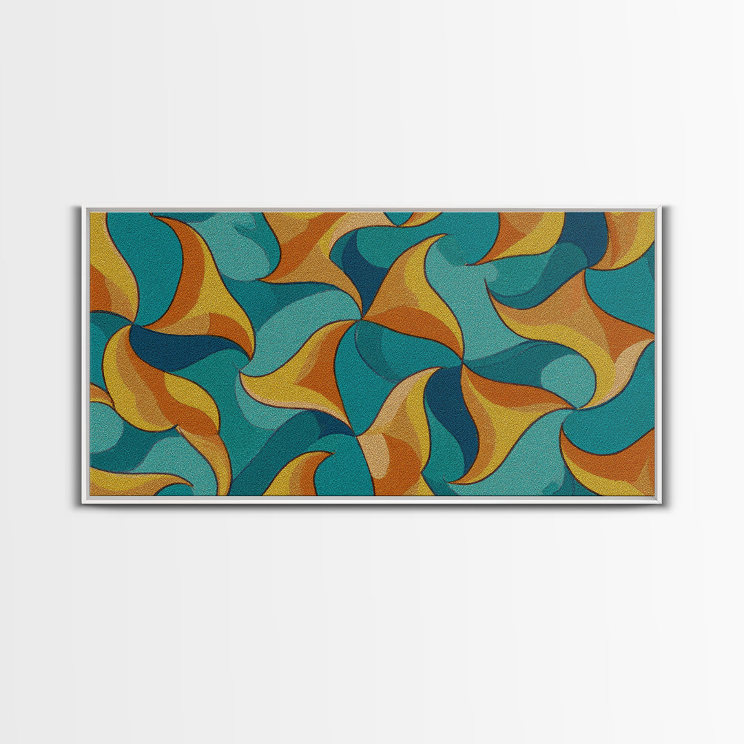 Turquoise Mustard Orange Boomerang Abstract Canvas Print, Midcentury Modern Wall Art, Retro Atomic Home Decor, MCM Living Room Statement Art