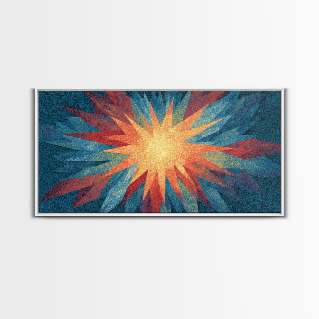 Red Blue Abstract Starburst Canvas Print, Bright Modern Wall Art, Space Abstract Art, Colorful Retro Home Office Decor Print