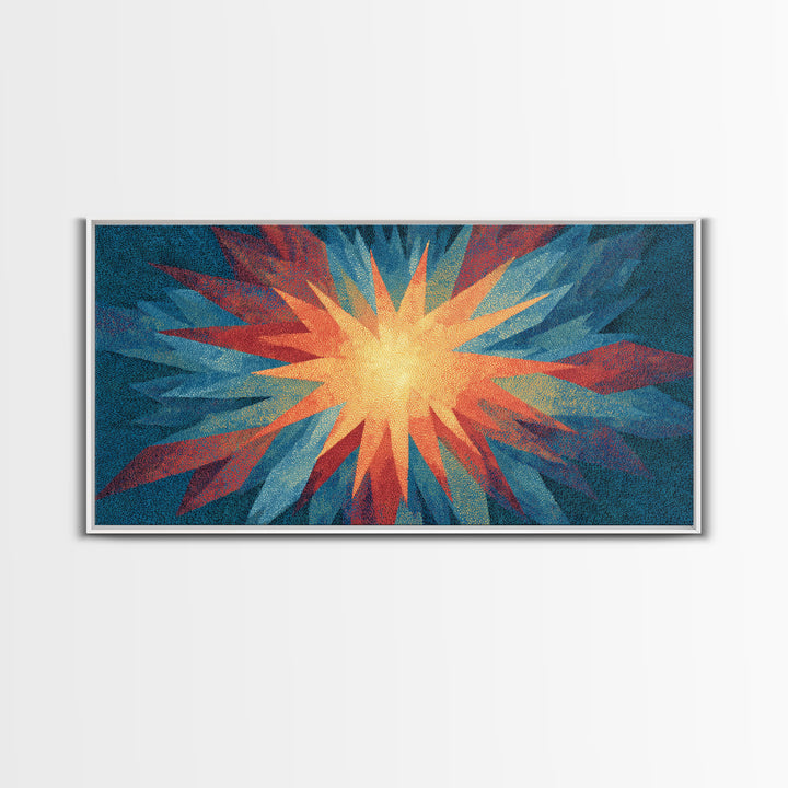 Red Blue Abstract Starburst Canvas Print, Bright Modern Wall Art, Space Abstract Art, Colorful Retro Home Office Decor Print