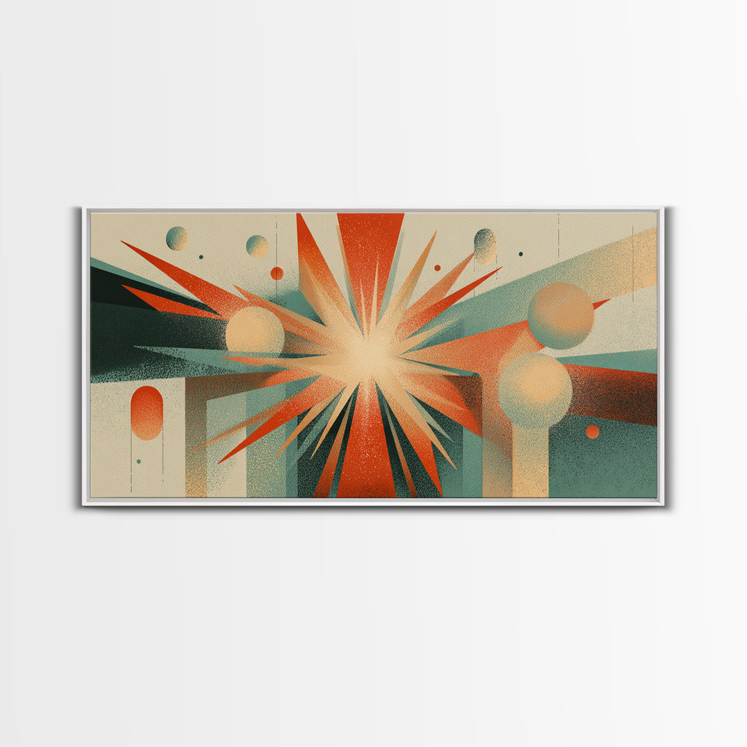 Cream Orange Teal Atomic Starburst Wall Art, Midcentury Modern Art Print, Geometric Abstract Decor, Retro Home Office Decor