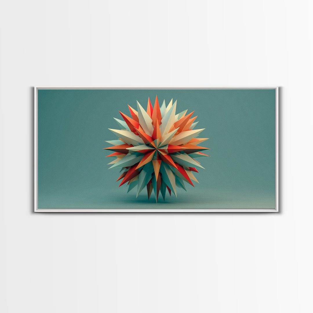 Floating Geometric Spiked Star Sculpture Canvas Print, Midcentury Modern Wall Art, Atomic Abstract Decor, Mcm Home Office