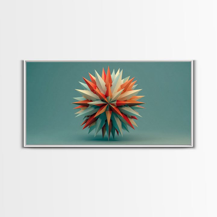 Floating Geometric Spiked Star Sculpture Canvas Print, Midcentury Modern Wall Art, Atomic Abstract Decor, Mcm Home Office