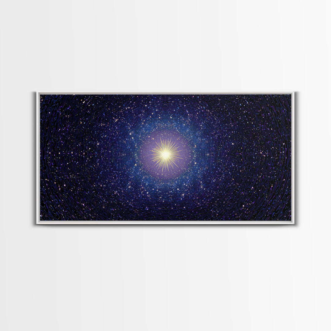 Blue Celestial Starburst Tunnel Canvas Print, Modern Abstract Art, Space Abstract Art, Cosmic Retro Art, Bedroom Wall Art