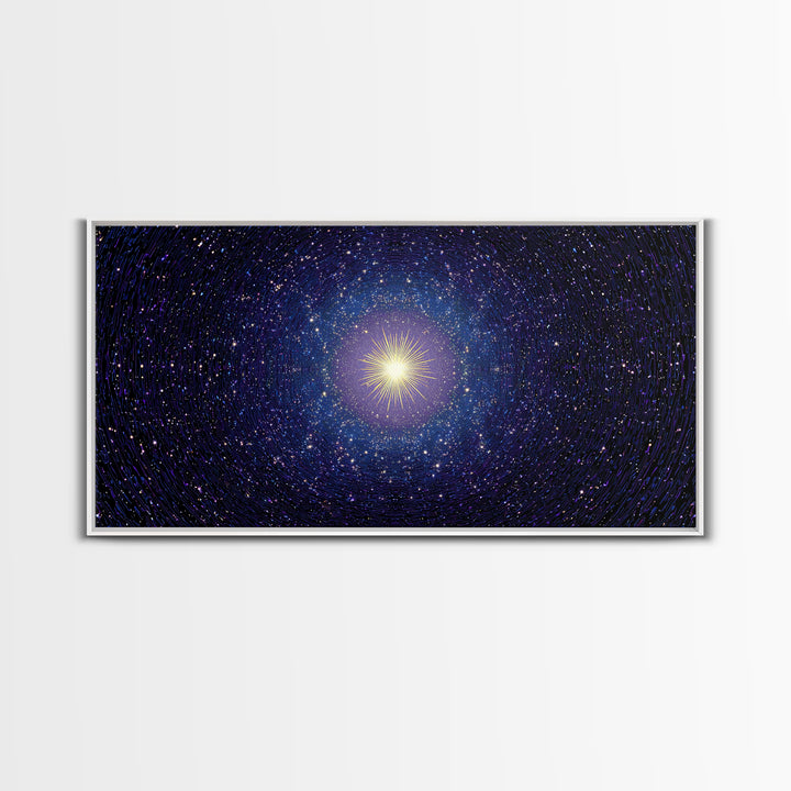 Blue Celestial Starburst Tunnel Canvas Print, Modern Abstract Art, Space Abstract Art, Cosmic Retro Art, Bedroom Wall Art
