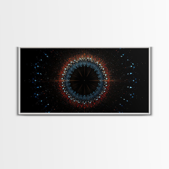 Dark Eclipse Particle Ring Framed Canvas Print, Modern Abstract Art, Space Abstract Art, Black Wall Art, Statement Wall Decor
