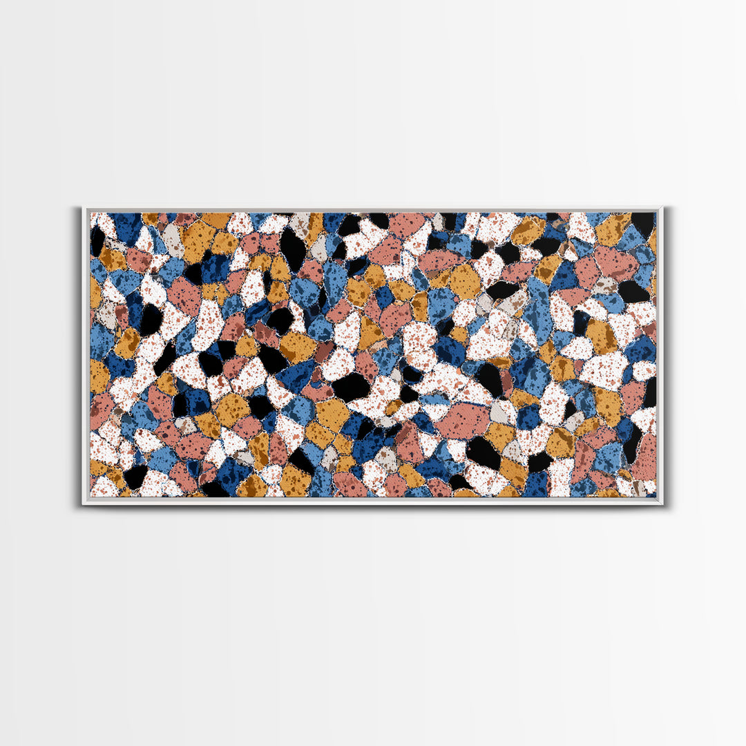 Speckled Blush Navy Terrazzo Mosaic Canvas Print, Modern Wall Art, Abstract Wall Art, Geometric Poster, Living Room Decor