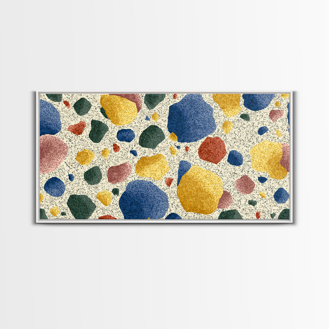Soft Primary Terrazzo Pebble Canvas Print, Scandinavian Modern, Geometric Wall Art, Colorful Home Decor, Gallery Wall Art
