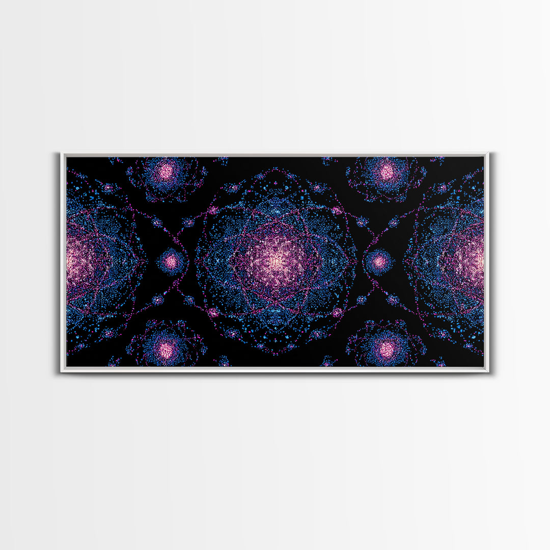 Pink Blue Particle Galaxies Canvas Print, Modern Abstract Wall Art, Cosmic Retro Poster, Space Decor, Colorful MCM Print
