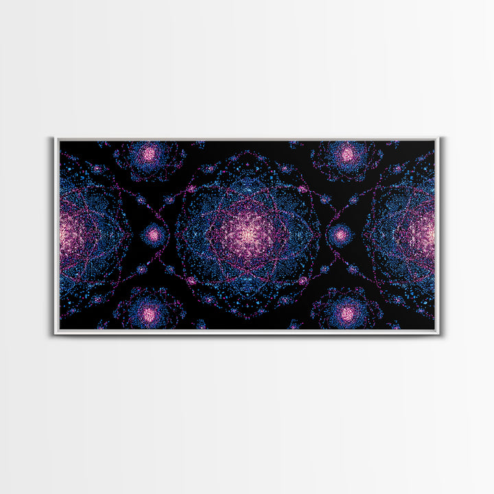 Pink Blue Particle Galaxies Canvas Print, Modern Abstract Wall Art, Cosmic Retro Poster, Space Decor, Colorful MCM Print