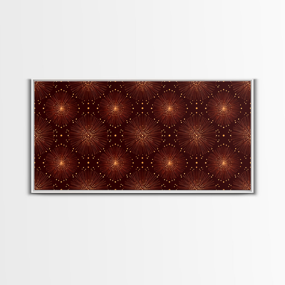 Gold Starburst Atomic Pattern Wall Art, Midcentury Modern Canvas Print, Retro 1950s Decor, Geometric MCM Home Poster For Living Room