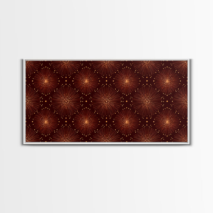 Gold Starburst Atomic Pattern Wall Art, Midcentury Modern Canvas Print, Retro 1950s Decor, Geometric MCM Home Poster For Living Room