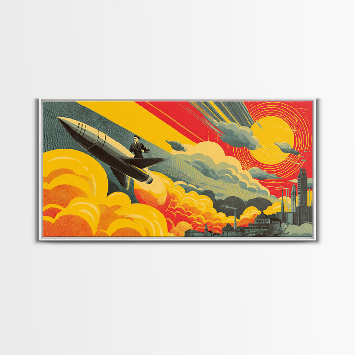 Rocket Commuter Cityscape Wall Art, Retro Futurism Poster, Midcentury Modern Decor, Atomic Space Age Office Print, Gift Idea