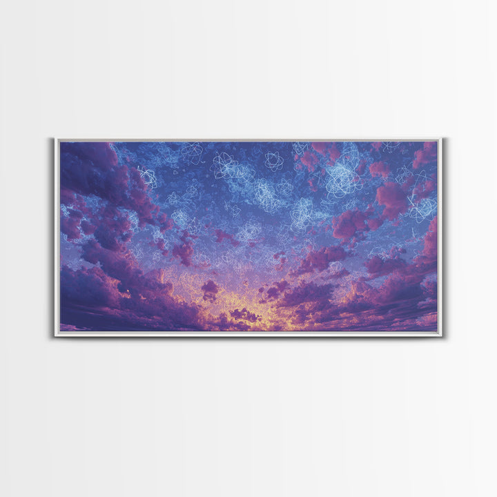 Dreamy Twilight Clouds With Star Diagrams Canvas Print, Modern Wall Art, Blue Purple Celestial Poster, Bedroom Decor Gift