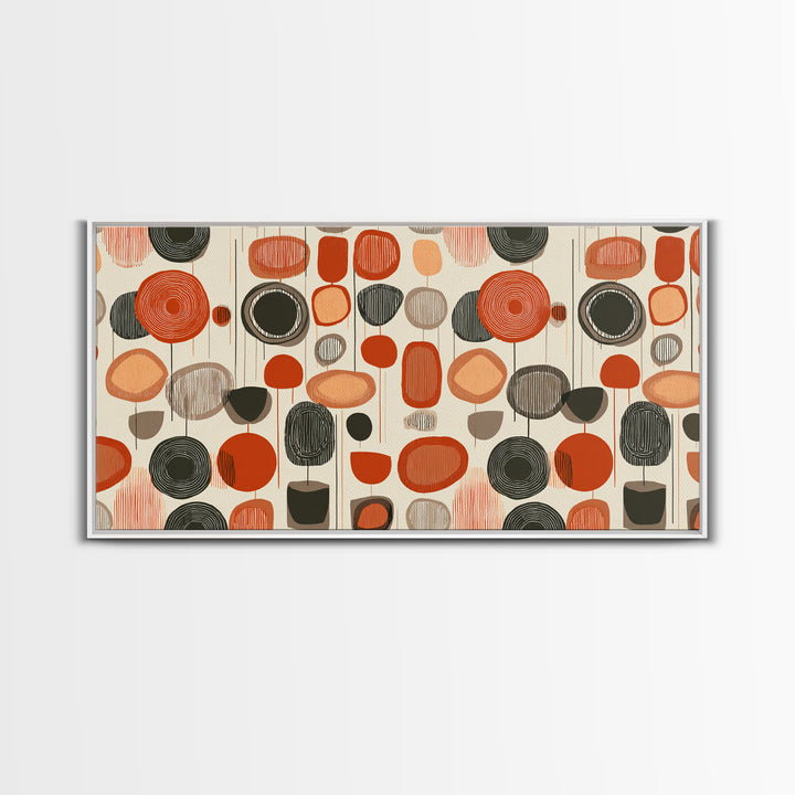 Orange Black Abstract Circle Pattern Wall Art, Midcentury Modern Geometric Print, Retro 70s Decor, MCM Gallery Wall Art, Home Decor