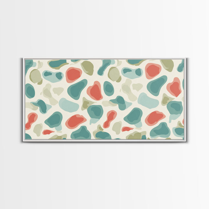 Pastel Terrazzo Organic Shapes Canvas Print, Midcentury Modern Abstract Wall Art, Sage Green Coral Decor, Minimalist Poster