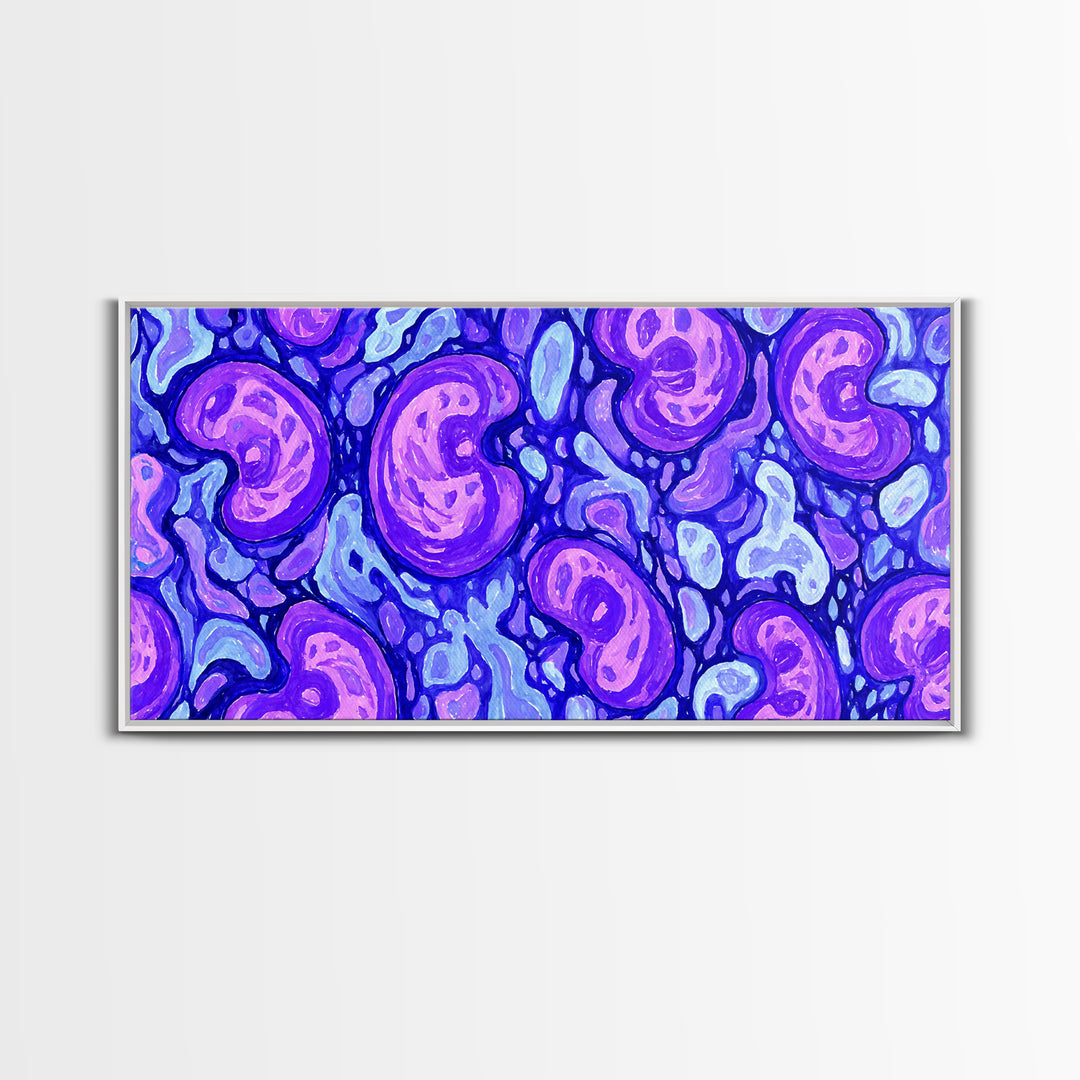 Purple Blue Psychedelic Organic Pattern Canvas Print, Modern Abstract Art, Groovy Wall Decor, Funky 70s Bedroom Art Print