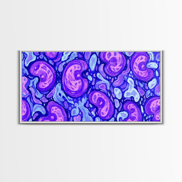 Purple Blue Psychedelic Organic Pattern Canvas Print, Modern Abstract Art, Groovy Wall Decor, Funky 70s Bedroom Art Print
