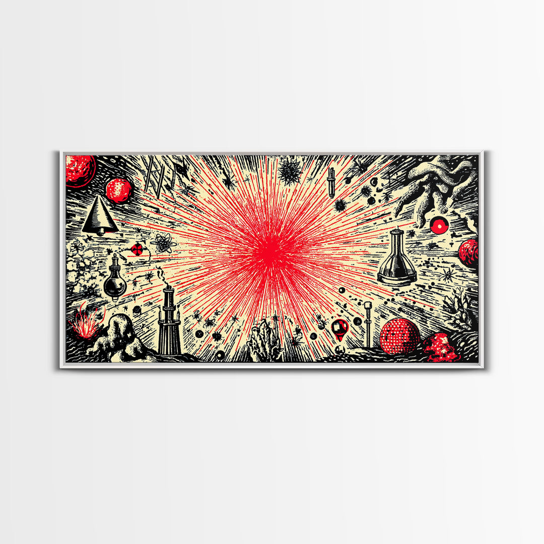 Red Atomic Starburst Science Collage Wall Art, Midcentury Modern Art Print, Retro Space Poster, MCM Wall Decor, Atomic Ranch Home Decor