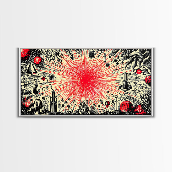 Red Atomic Starburst Science Collage Wall Art, Midcentury Modern Art Print, Retro Space Poster, MCM Wall Decor, Atomic Ranch Home Decor