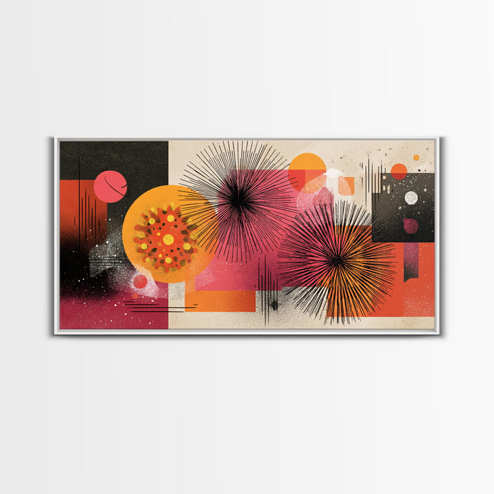 Pink Orange Abstract Starbursts Wall Art, Midcentury Modern Art Print, Retro Geometric Poster, Bold MCM Home Decor, Living Room Decor