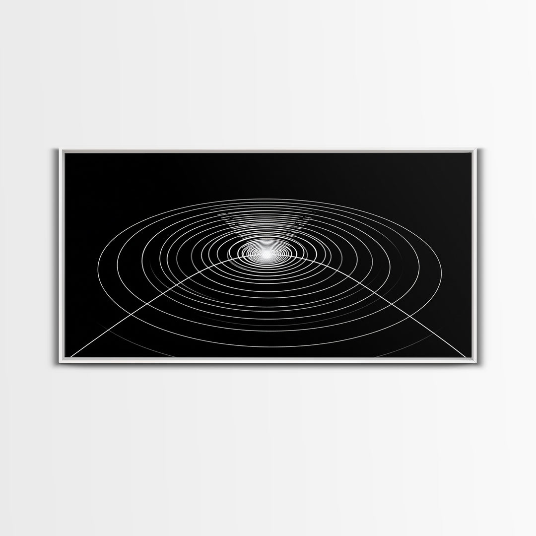 Black White Concentric Ripple Op Art Canvas Print, Minimalist Geometric Wall Art, Modern Abstract Poster, Sci Fi Home Decor