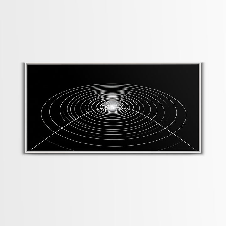 Black White Concentric Ripple Op Art Canvas Print, Minimalist Geometric Wall Art, Modern Abstract Poster, Sci Fi Home Decor