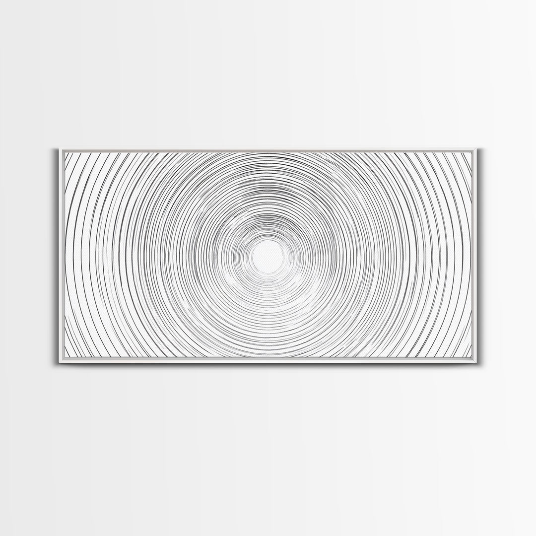 White Black Concentric Vortex Op Art Canvas Print, Minimalist Geometric Wall Art, Modern Abstract Poster, Home Office Decor