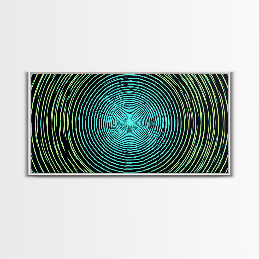 Turquoise Green Concentric Vortex Wall Art, Modern Abstract Op Art Print, Retro Geometric Poster, Psychedelic Home Decor