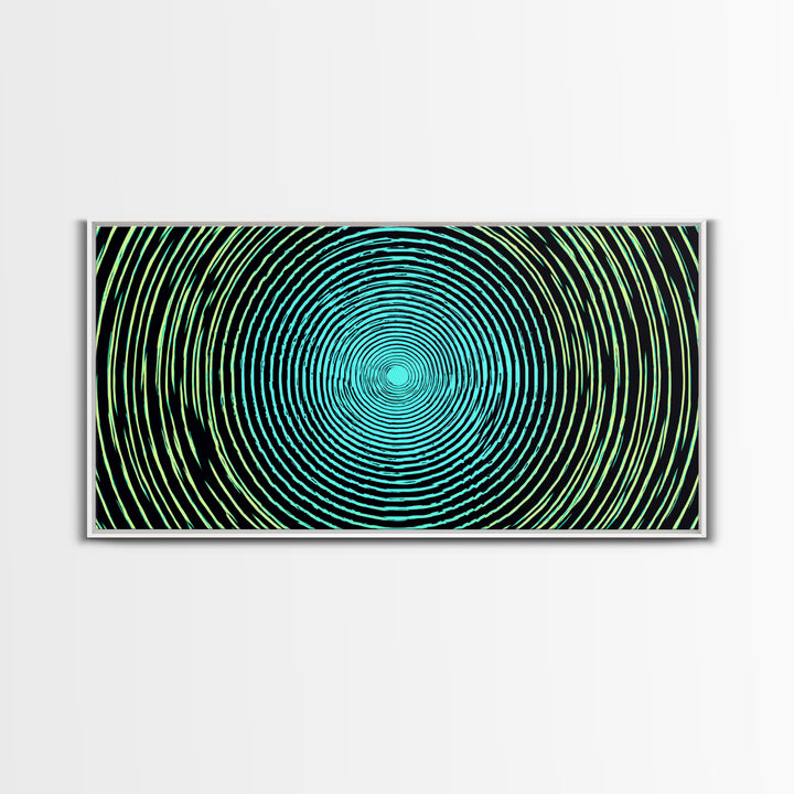 Turquoise Green Concentric Vortex Wall Art, Modern Abstract Op Art Print, Retro Geometric Poster, Psychedelic Home Decor